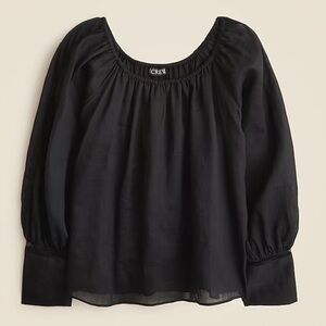 J Crew Lace-trim gathered top Large Black FLAW